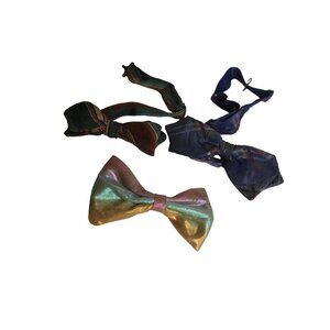 3 Vintage Pre-tied Bowties - Estate Find Green Blue Brown Metallic Multicolor